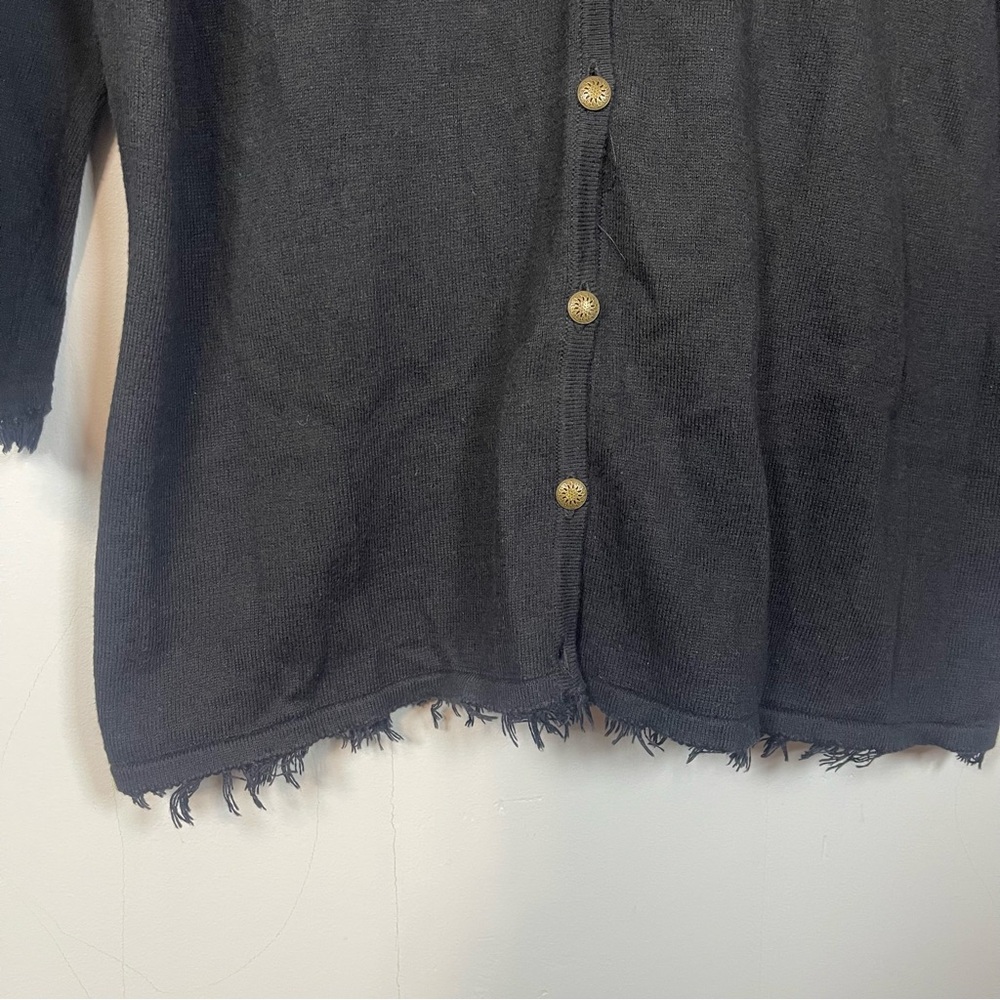 Cotton Cashmere Wool Black Button Cardigan Sweater Large 3/4 Sleeve Casual Layer - Picture 7 of 9